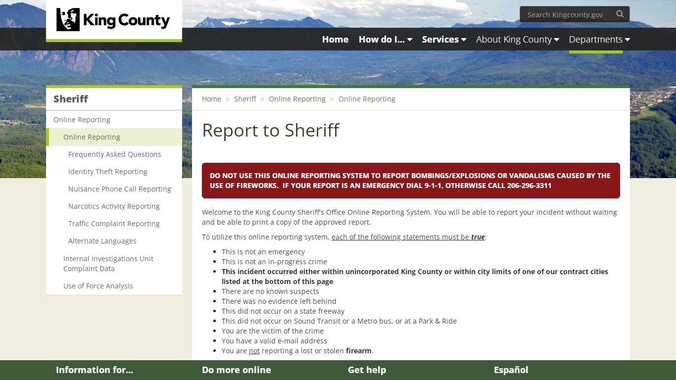 Report to Sheriff - King County - King County, Washington